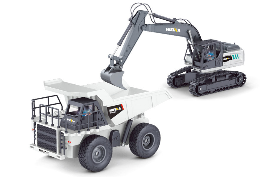 Huina RC 1559 1:24 Graafmachine & Kiepwagen set