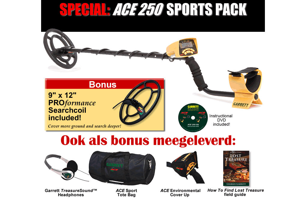 Garrett Ace 250 Deluxe Sports Pack AANBIEDING!